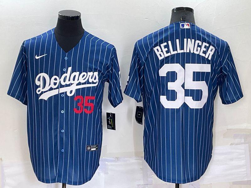 Men Los Angeles Dodgers #35 Bellinger Blue Stripe Throwback Nike 2022 MLB Jersey1